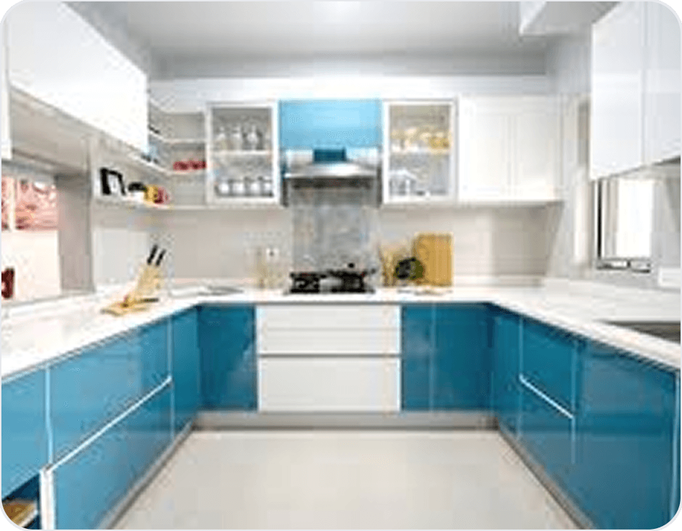 Modern kitchen with blue cabinets